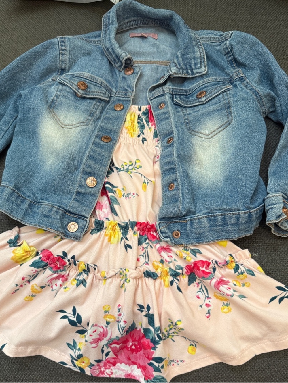 BCBGirls Blue Denim Jacket with Pink Floral Dress